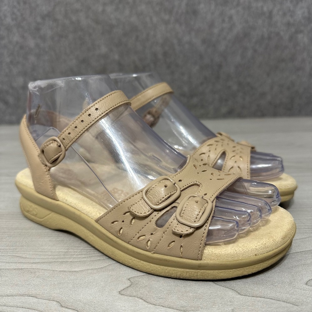 SAS‎ Duo Sandals Womens 5.5 M Tan Leather Comfort Triple Strap Buckle Shoes